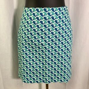 Talbots Blue Whale Print Twill Cotton High-Waist Mini Skirt